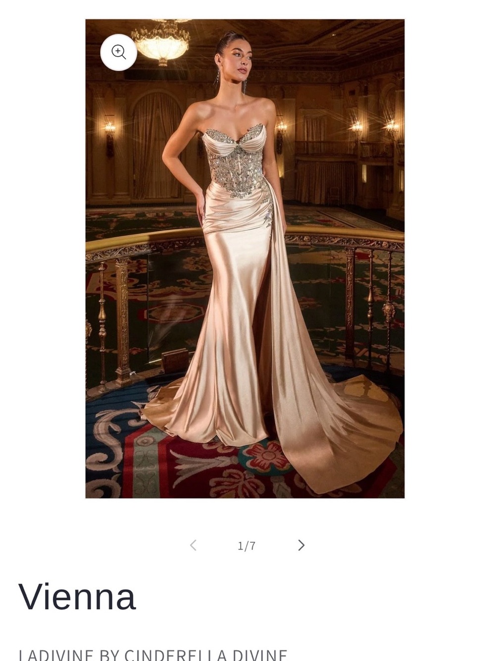 Vienna Strapless Satin Evening Gown in Champagne